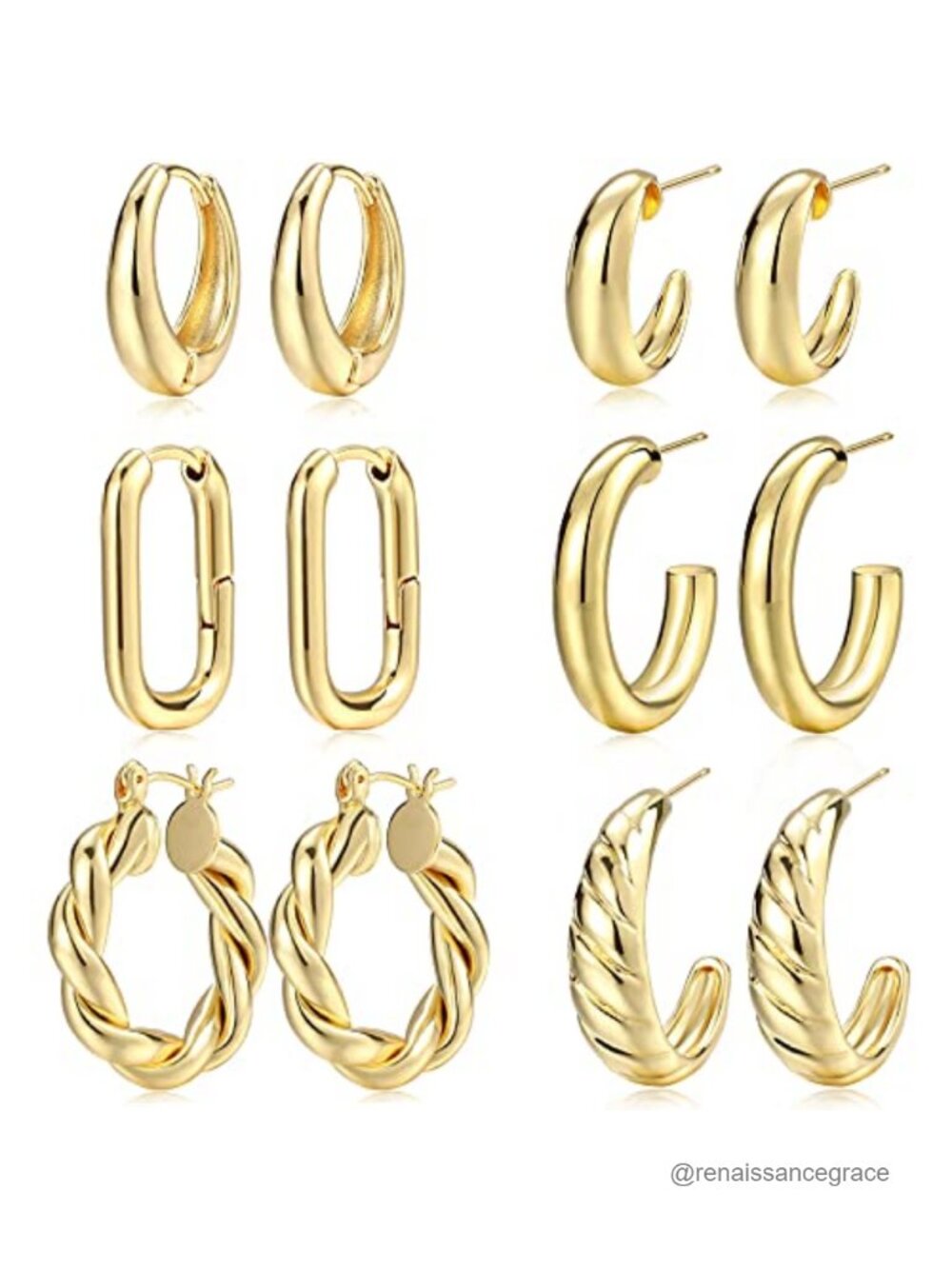 6 Pairs Gold Chunky Hoop Earrings for Women 14K Gold Plated Jewelry Set